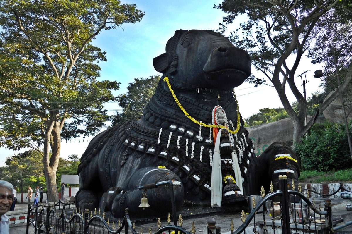 Sacred monolithic Nandi Bull sculpture on Chamundi Hill, Mysore